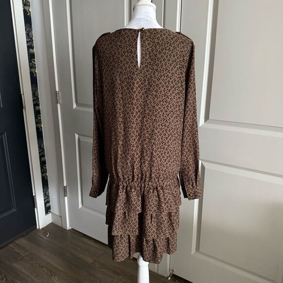 Scotch & Soda Brown Animal Print Ruffle Skirt Mini Dress Size M - Picture 4 of 9